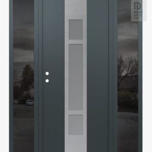 Modern Steel Front Door DIAMOND A9 60" X 80" ANTHRACITE/ANTHRACITE FROSTED GLASS PANEL STAINLESS STEEL RHI WITH 2 SIDELITES MIRRORED GLASS