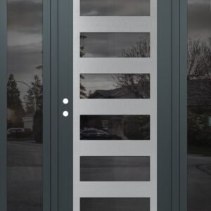 Modern Steel Front Door Diamond C9 60" x 80" anthracite/anthracite mirrored Glass Panel stainless steel RHI with 2 Sidelites mirrored Glass