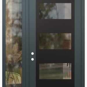 Modern Steel Front Door Diamond C2 48" x 96" anthracite/anthracite clear Glass Panel black RHI with Sidelite and Transom clear Glass