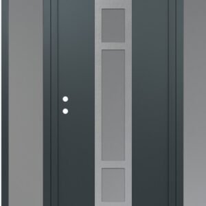 Modern Steel Front Door DIAMOND A9 60" X 80" ANTHRACITE/ANTHRACITE FROSTED GLASS PANEL STAINLESS STEEL RHI WITH 2 SIDELITES FROSTED GLASS