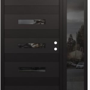 Modern Steel Front Door Diamond D9 48" x 80" black/black mirrored Glass Panel black LHI with Sidelite clear Glass